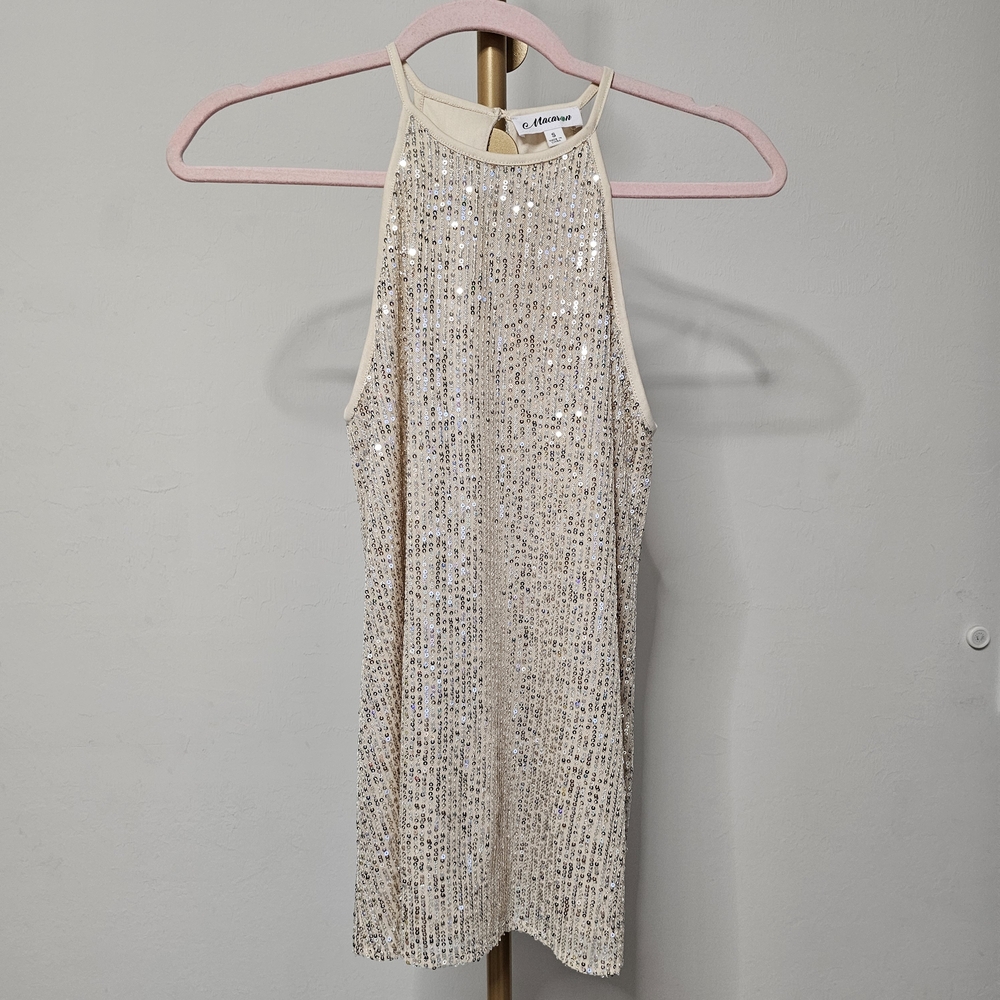 MACARON Champagne Sequin Tank Top SZ Small‎ Festival Cocktail
